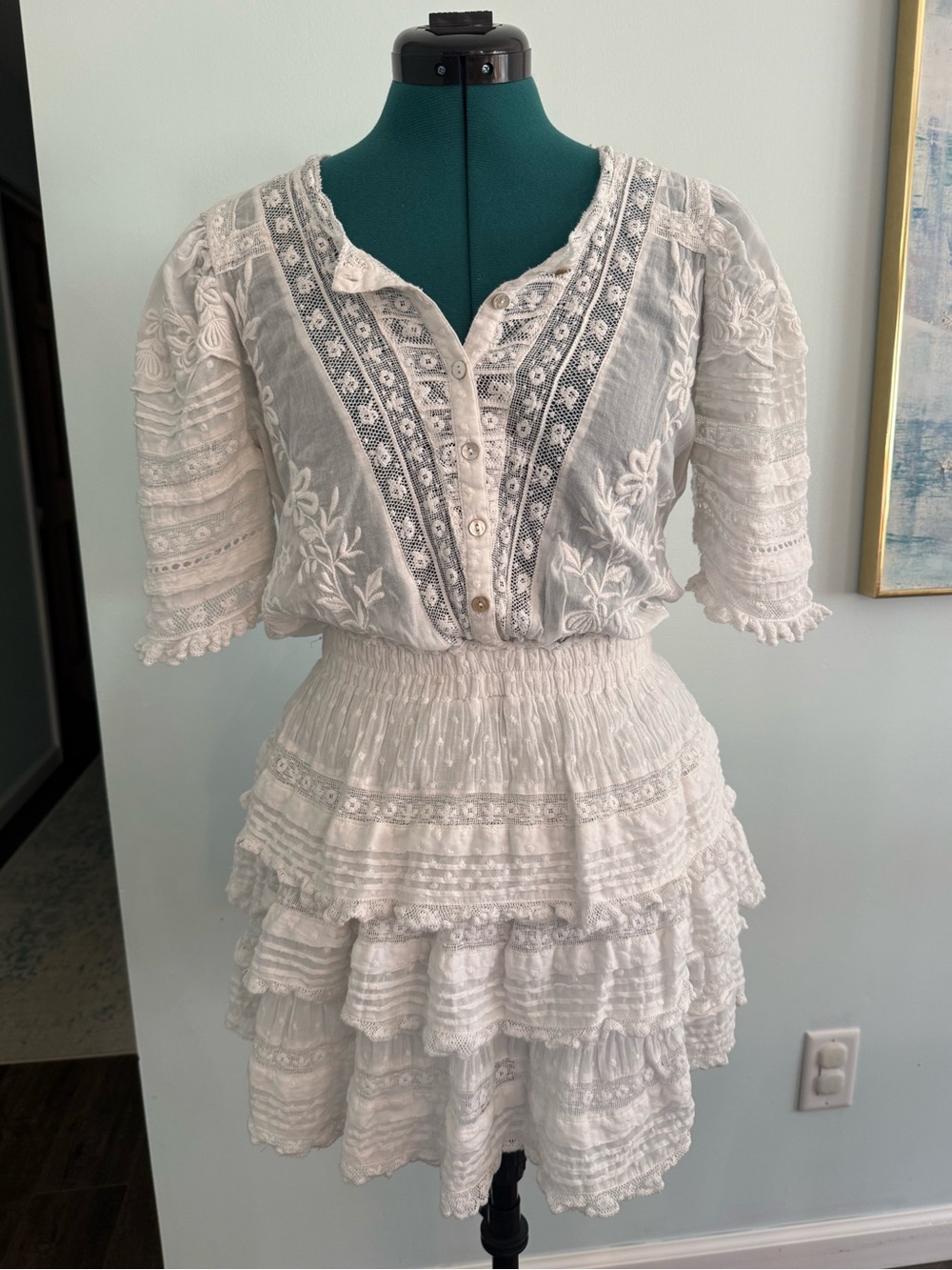 Loveshackfancy Quincy Dress White Ruffle Lace Mini Size Small